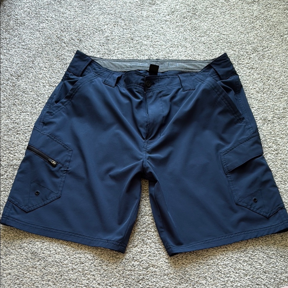 Blue Cargo Shorts with Relaxed Fit and Elastic Waistband Waist 36